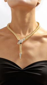 Snake Rhinestone Choker Necklace - Gold